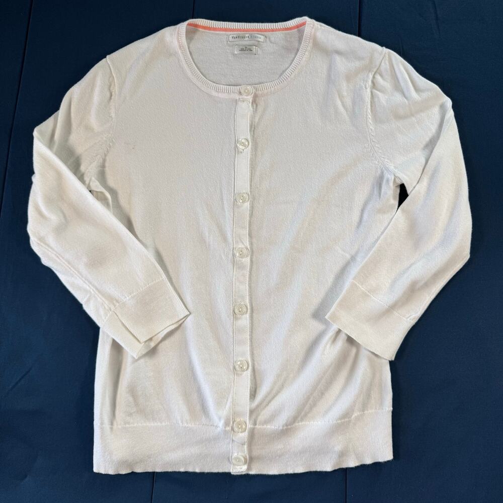 Van Heusen Studio Womens Medium White Cotton Cardigan Sweater Button Up